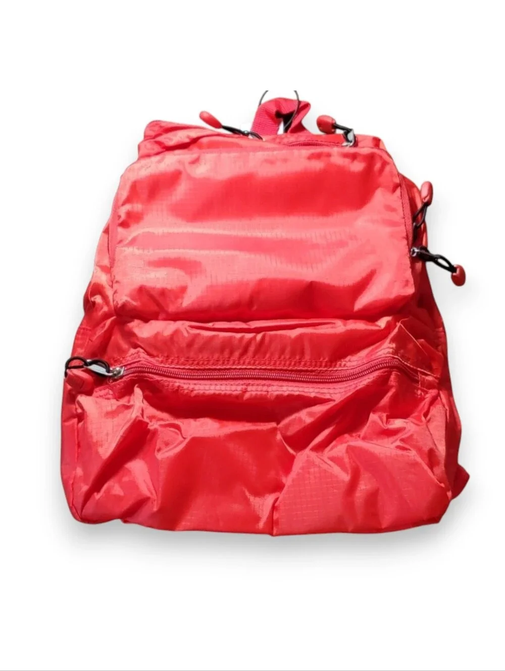 Convertible Backpack Red Folds Pouch Zipper Pocket Rip Stop Travel Lightweight